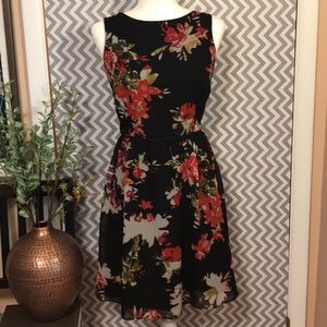 LOFT Black Silky Floral Dress, 6